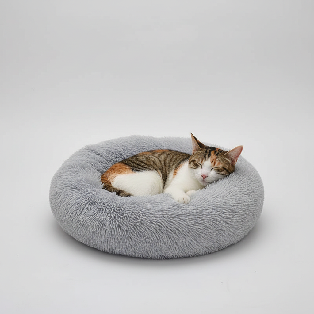 Plush donut calming pet bed