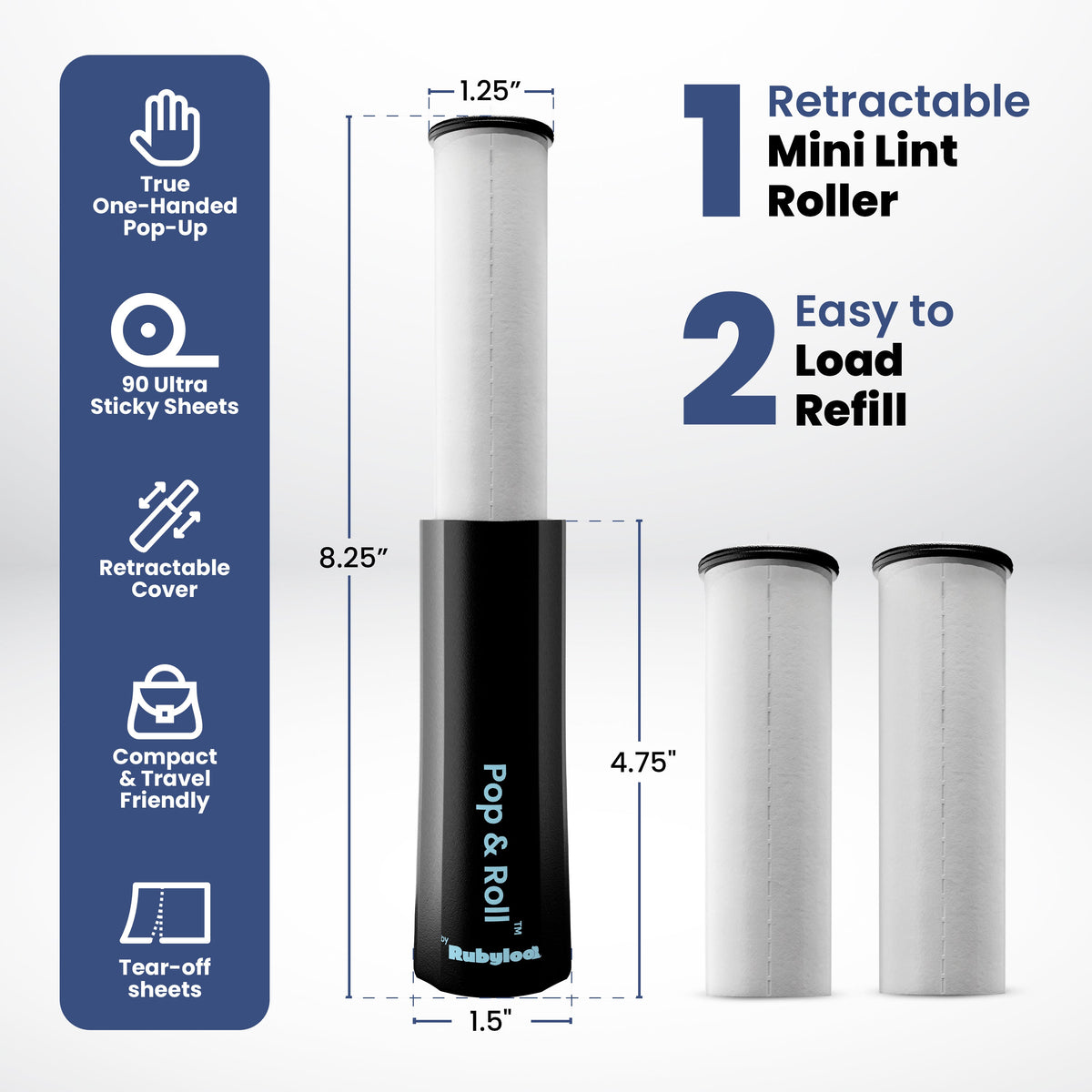 Mini retractable lint roller for pet hair