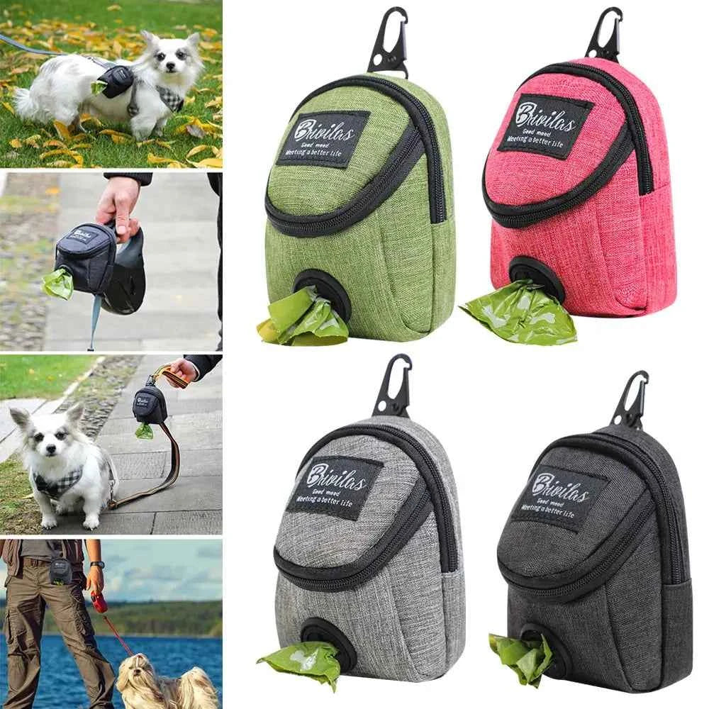 Dog treat pouch with built-in poop bag dispenser