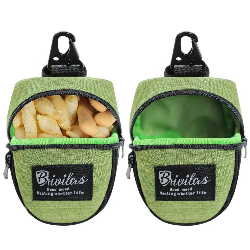 Dog treat pouch with built-in poop bag dispenser