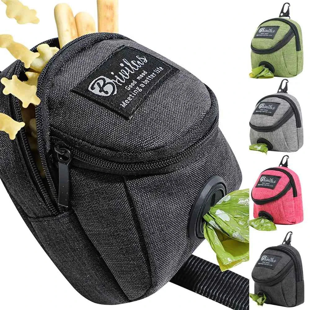 Dog treat pouch with built-in poop bag dispenser