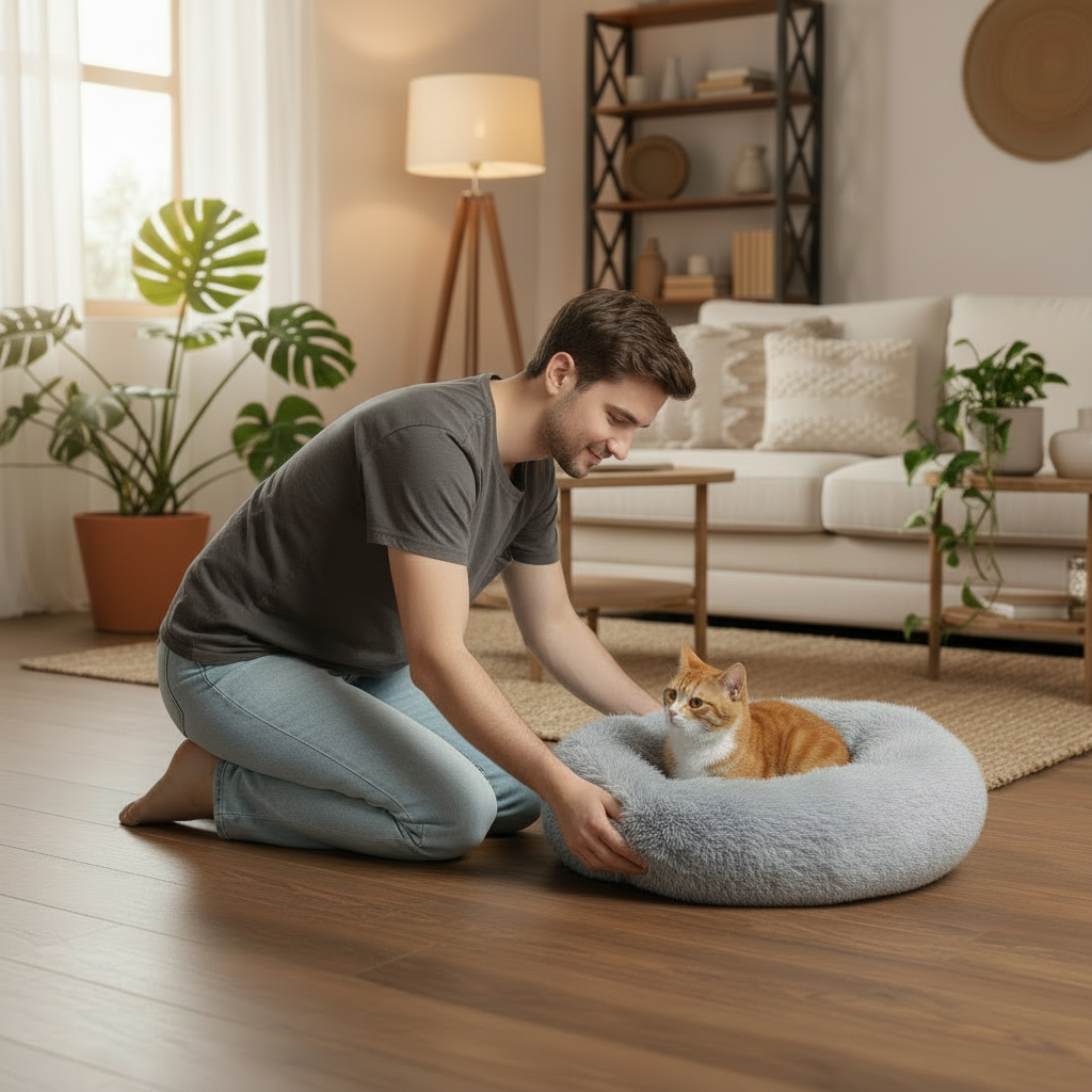 Plush donut calming pet bed