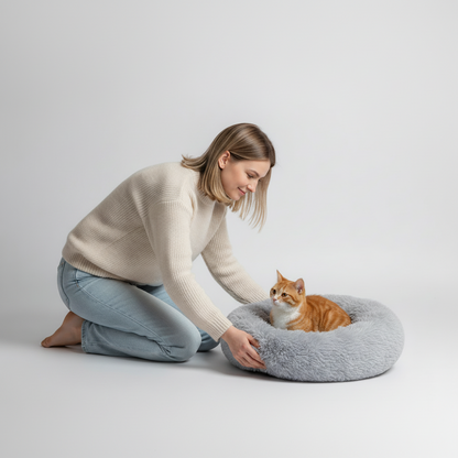 Plush donut calming pet bed